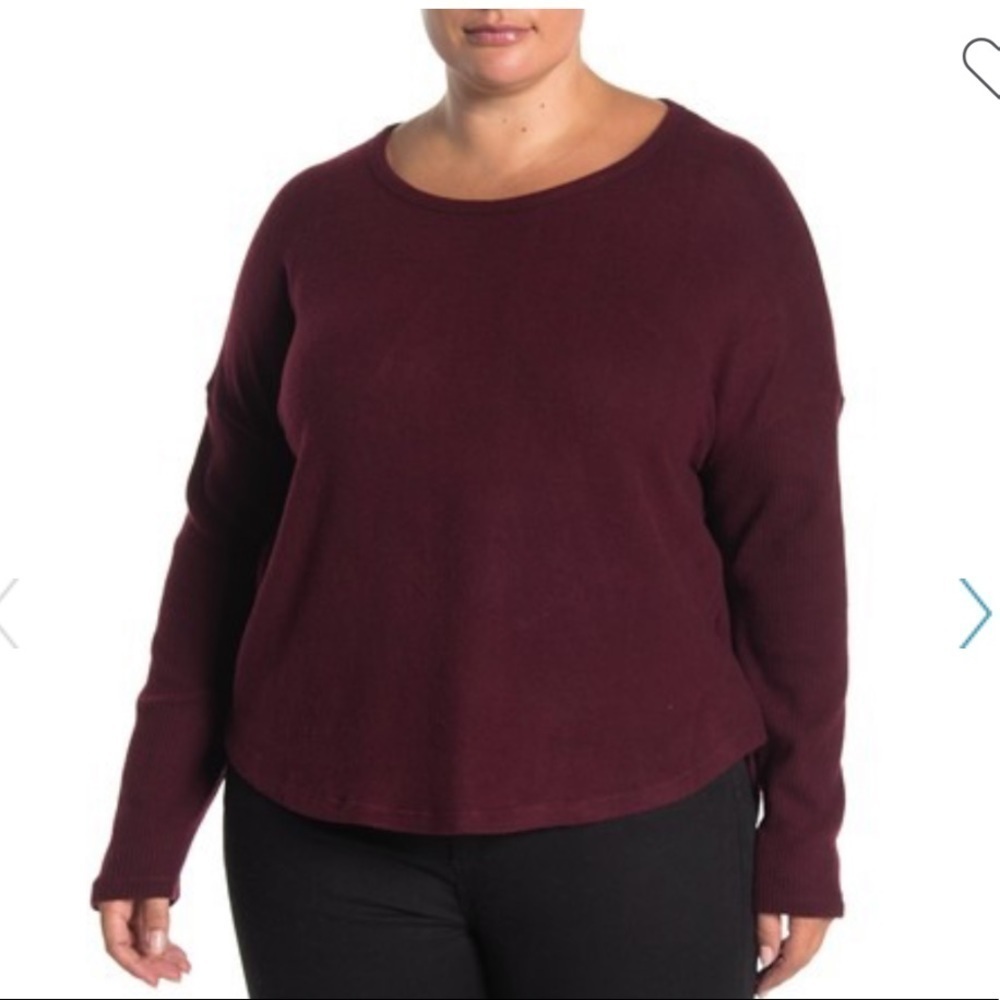 Sweet Romeo Crew Neck Ribbed Sleeve Tunic 3X Wine